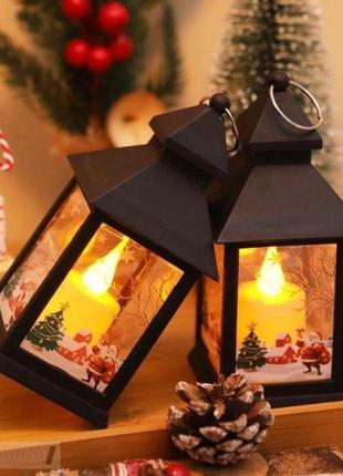 Светильник-фонарик "домик" черный и коричневый новогодний декоративный1 фото