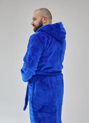 Мужской махровый халат с капюшоном и карманами однотонный5 фото
