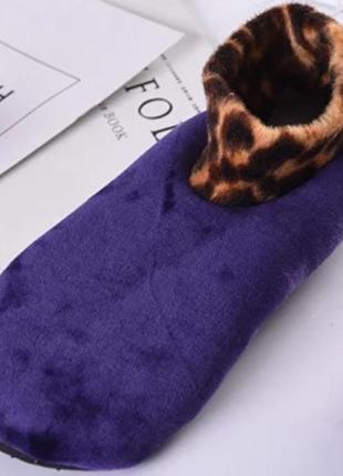 Носки тапочки теплые женские с силиконовыми точками на подошве 34-40р фиолетовый 2 пары