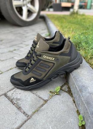 Спортивні комбіновані кросівки adidas cordura шкіра нубук, чоловічі кросівки зелені *а-1 хакі/кордура*6 фото