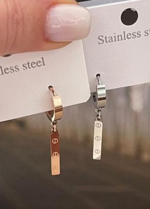 Сережки в стилі cartier в золоті та в сріблі нержавіюча сталь stainless steel медична сталь