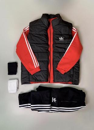 Чоловічий комплект одягу adidas зимовий червоночорний1 фото