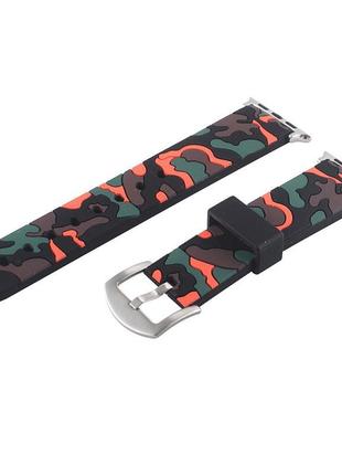 Ремінець для годинника apple watch 42 мм 44 мм силіконовий з пряжкою, camouflage with orange