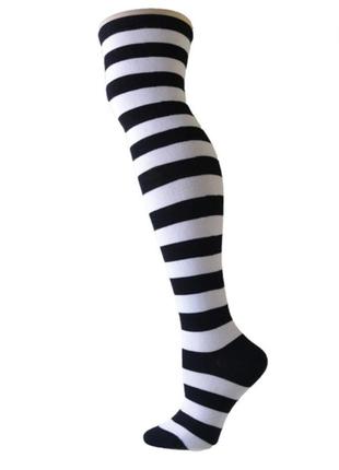 Панчохи чорно - білі, високі гольфи на ногу 19-26 см (широка смужка)2 фото