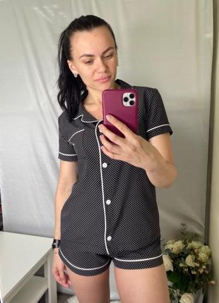 Піжама чорна жіноча жіночий піжамний набір шорти сорочка шовк софт