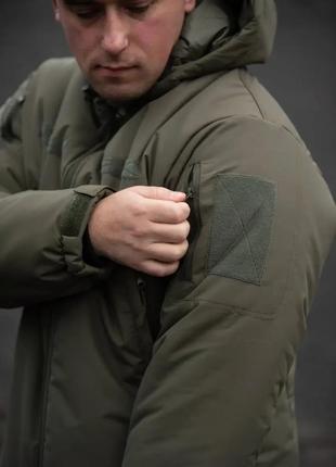 Чоловіча зимова армійська тактична куртка military thermo-loft з липучками під шеврони олива зима7 фото