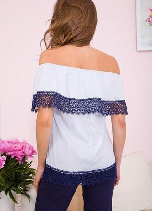 Шифонова блуза з відкритими плечами, колір сіро-блакитний, 119r1540-144 фото