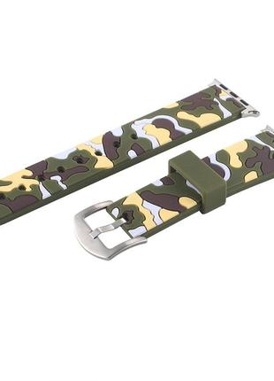 Ремінець для годинника apple watch 42 мм 44 мм силіконовий з пряжкою, camouflage with yellow