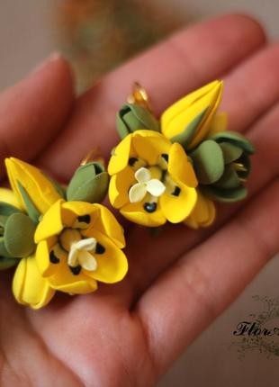 Серьги ручной работы "желтые тюльпаны с фрезиями"4 фото