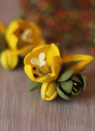 Серьги ручной работы "желтые тюльпаны с фрезиями"5 фото