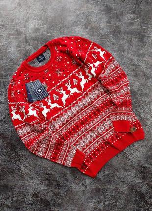 Мужской новогодний свитер с оленями "deer" красный, размер s-m