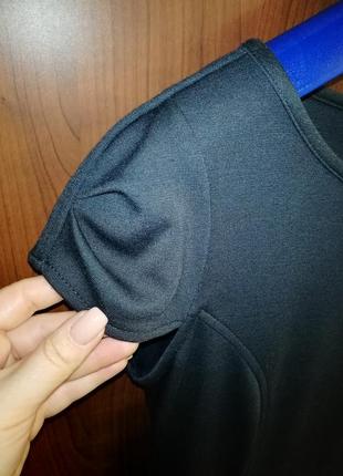 Изящное трикотажное деловое качественное платье темно-синего оттенка с красивыми рукавами9 фото