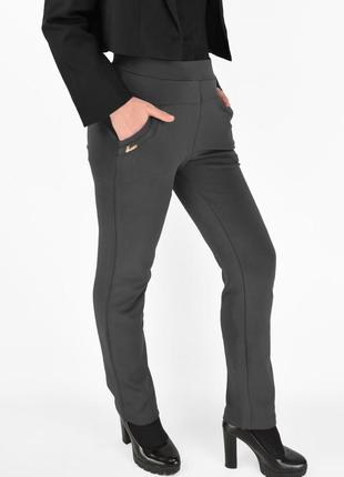 Брюки женские офисные в больших размерах лосины зимние на меху с карманами графит 2xl-3xl