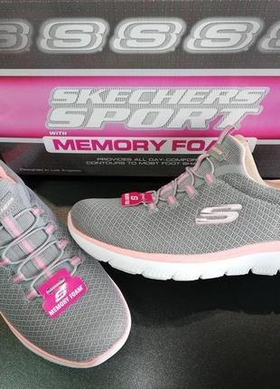 Потрясающие текстильные кроссовки американского бренда skechers summits gray/pink10 фото