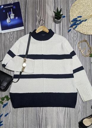 Шеніловий біло-синій светр під горло m&s collection #2454