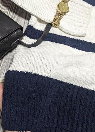 Шеніловий біло-синій светр під горло m&s collection #24544 фото