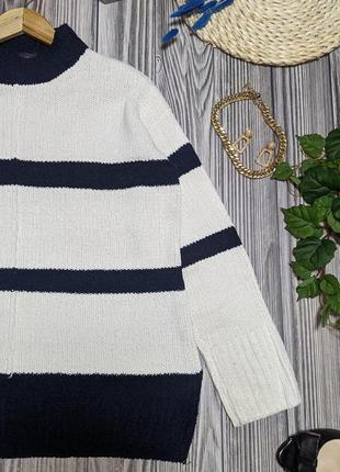 Шеніловий біло-синій светр під горло m&s collection #24543 фото