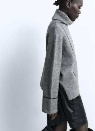 Серый шерстяной свитер под горло,свитер с воротником с разрезами из новой коллекции zara размер xs3 фото