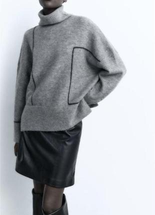 Серый шерстяной свитер под горло,свитер с воротником с разрезами из новой коллекции zara размер xs