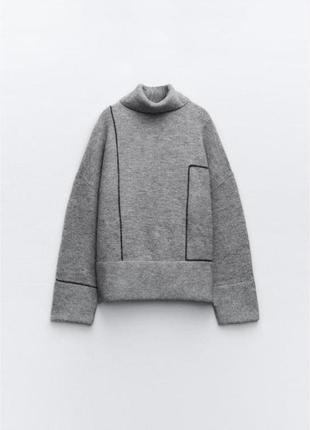 Серый шерстяной свитер под горло,свитер с воротником с разрезами из новой коллекции zara размер xs4 фото