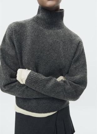 Серый свитер под горло,графитовый свитер под горло из новой коллекции zara размер s