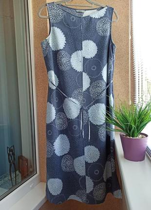 Красивое летнее платье миди прямого силуэта из натуральной ткани лен / котон1 фото