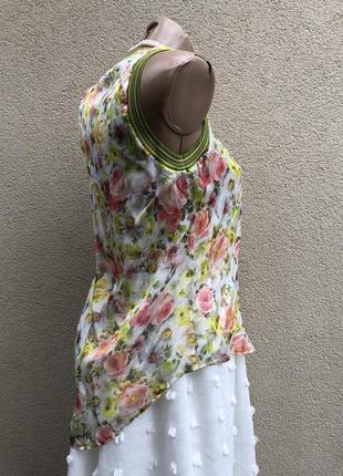 Легкая,воздушная шелковая майка удлиненная по спинке блуза,цветочный принт,шелк8 фото