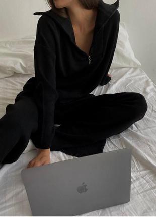 🎨3! шикарный ангоровый теплый женский костюм черный, бархатистый ангоровый тёплый