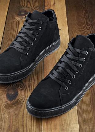 Чоловічі зимові черевики, колір чорний, натуральний нубук, зимние ботинки на меху6 фото