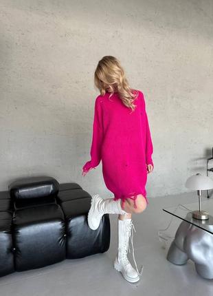 Женская туника розовая рванка стильная теплая тренд сезона длинный свитер2 фото