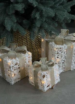 Новорічна led гірлянда подарунки під ялинку набір новорічних декоративних подарунків під ялинку