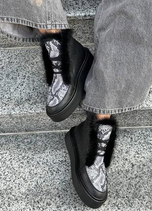 Кожаные ботинки с опушением из норки + змея цвет на выбор