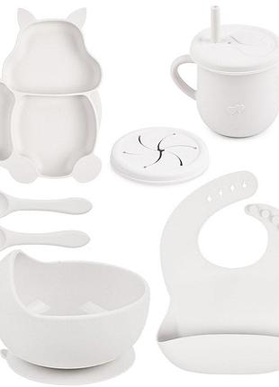 Набор детской силиконовой посуды y23 тарелка, слюнявчик, тарелка для супа, ложка, вилка, поильник (n-10081)