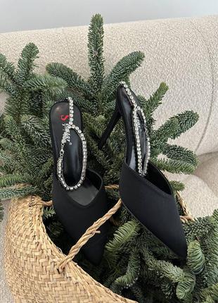 Праздничные нарядные черные женские туфли с камушками люрекс,на каблуках, сладожка,туфли для праздников5 фото