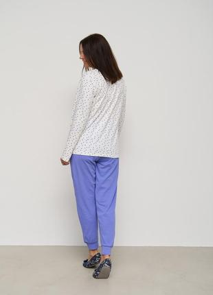 Батальный комплект с фиолетовыми брюками - кофта в горошек3 фото