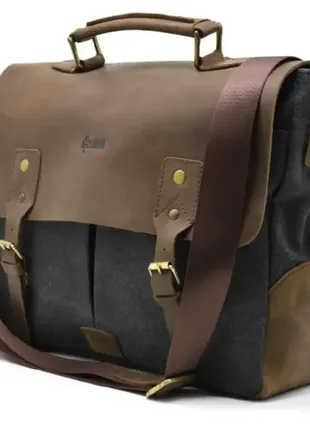 Мужская сумка-портфель кожа + парусина2 фото