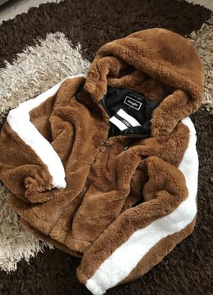 Шубка плюшева jennyfer, хутряна, плюшева кофта, толстовка, худі, тедді з капюшоном