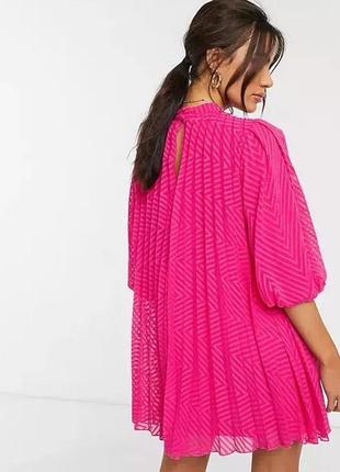 Стильне яскраве рожеве плаття плісирована коротка святкова asos 40/l