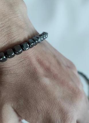 Браслет чоловічий гематит чорний квадрат з натурального каміння