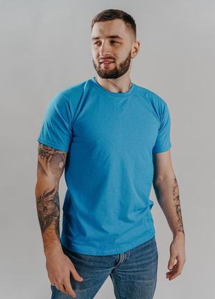 Мужская футболка однотонная хлопковая базовая небесная4 фото