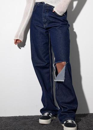 Двусторонные женские синие джинсы в стиле grunge