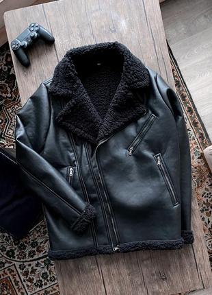Куртка кожаная утепленная черная1 фото