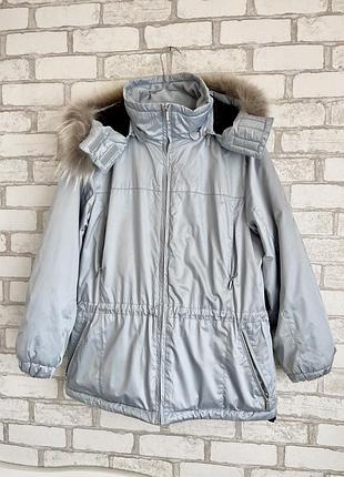 Парка пухова з натуральним хутром ніжно блакитна у розмірі м від бренду rodeo