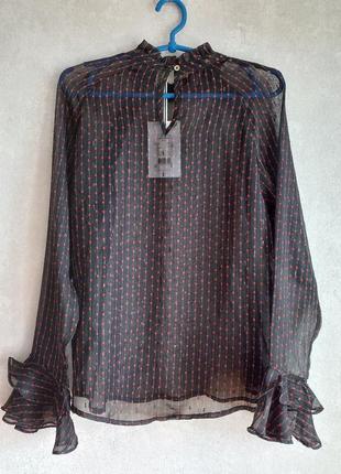 Черная полупрозрачная блуза от бренда co’couture с металлическим бликом2 фото
