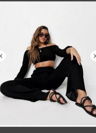 Крутий чорний кроп топ відкриті плечі довгий рукав missguided4 фото