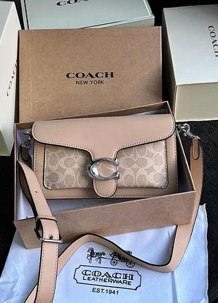 Сумка клатч premium coach tabby shoulder bag 26 with signature canvas sand taupe