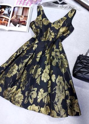 Сукня пишна святкова сяюча плаття в золоті квіти нарядное платье миди в цветы 46 48 распродажа розпродаж dorothy perkins2 фото
