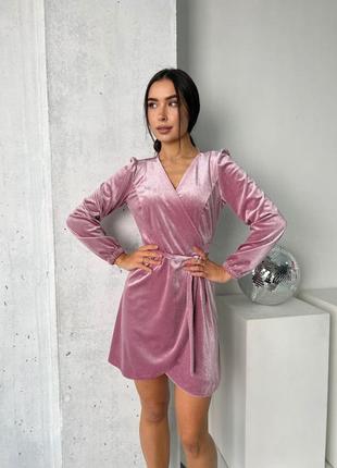 Платье на запах велюр со стразами 42-52 р-р