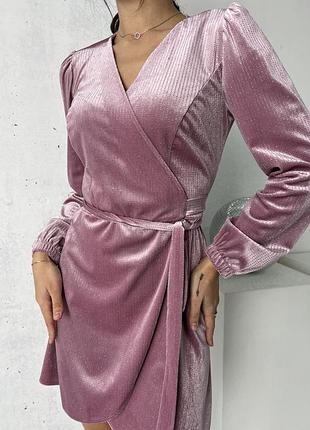 Платье на запах велюр со стразами 42-52 р-р