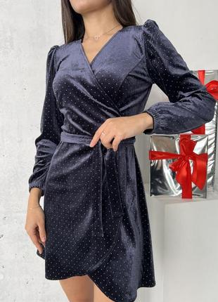 Платье на запах велюр со стразами 42-52 р-р